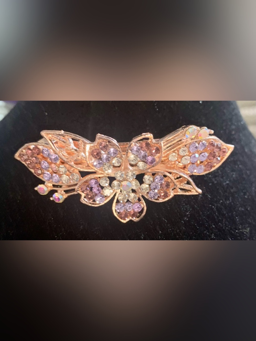 Aratta Rose Gold Butterfly Barrette Hair Clip Rhinestone